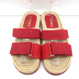 Chanel CC Elastic Espadrille Slide Sandals Red Size 38 Flat Mules