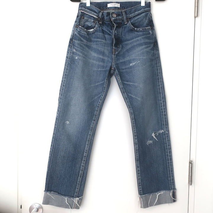 MOUSSY Loews Distressed Denim Straight Leg Jeans Medium Blue Size 25