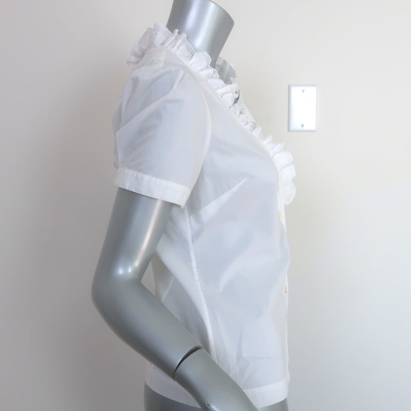 FRAME Ruffle Top White Cotton Size Extra Small Short Sleeve Button Up Shirt