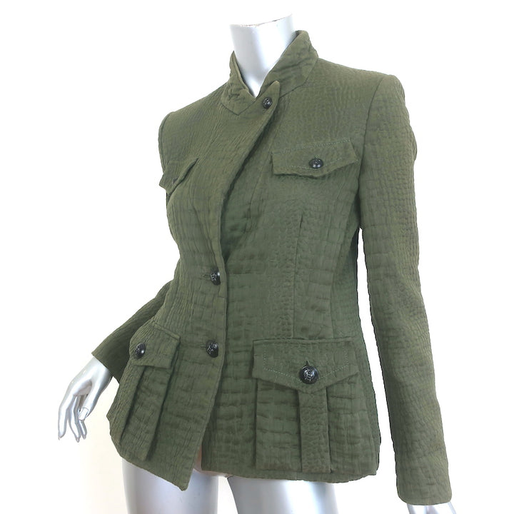 Emilio Pucci Croc-Embossed Jacquard Jacket Olive Cotton-Blend Size US 8