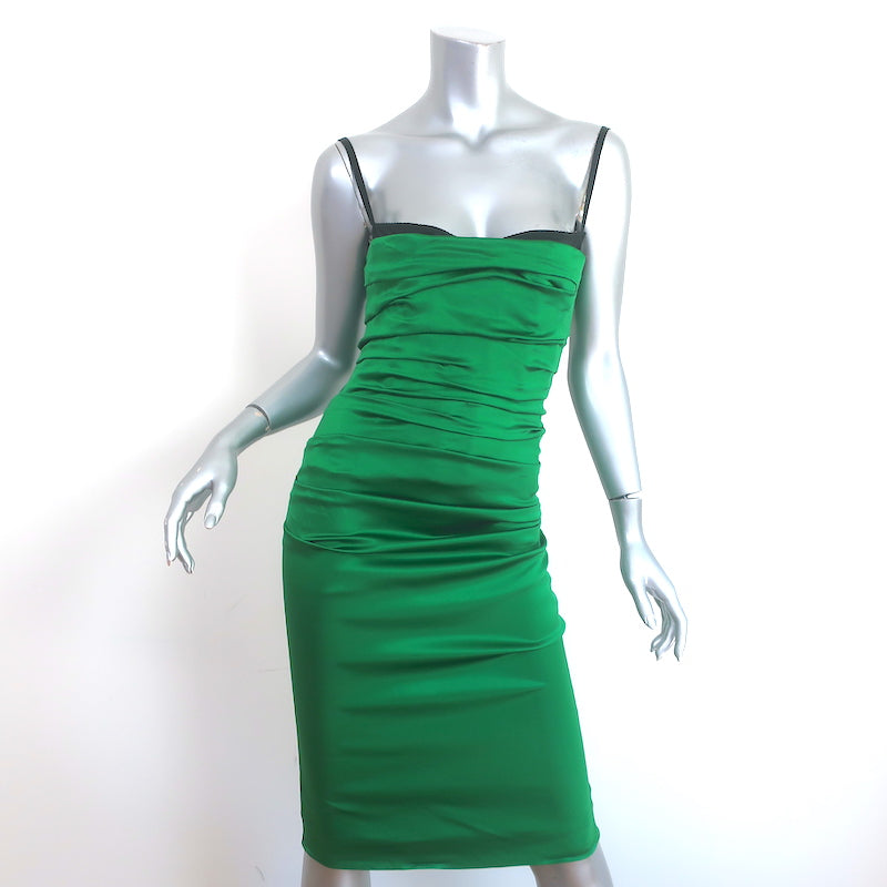 Dolce & Gabbana Ruched Satin Bustier Dress Green Stretch Silk Size 40 Celebrity Owned Dolce & Gabbana Ruched Satin Bustier Dress Green Stretch Silk Size 40 Celebrity Owned