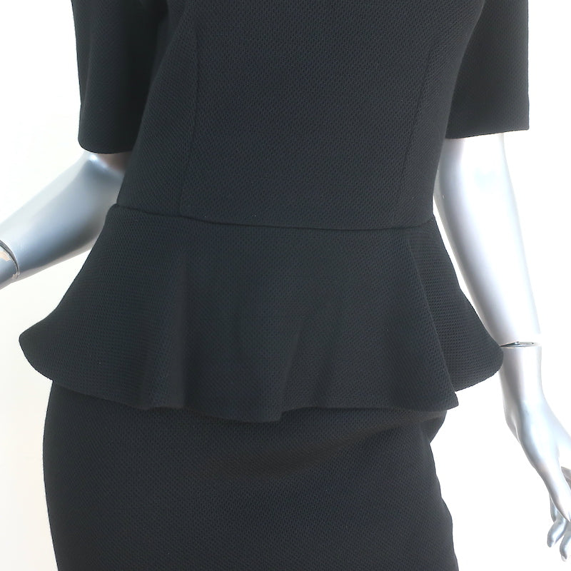 St. John Caviar Short Sleeve Peplum Dress Black Wool Pique Size 4 NEW