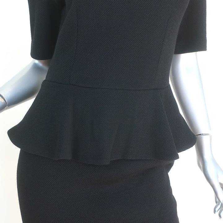 St. John Caviar Short Sleeve Peplum Dress Black Wool Pique Size 4 NEW