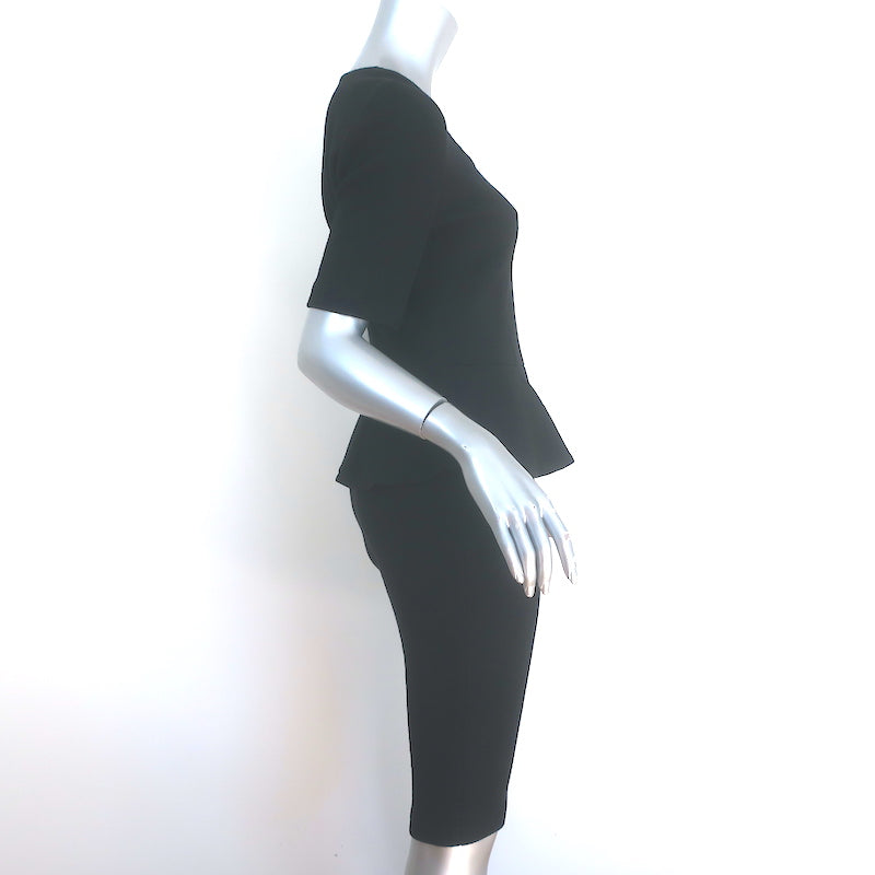 St. John Caviar Short Sleeve Peplum Dress Black Wool Pique Size 4 NEW