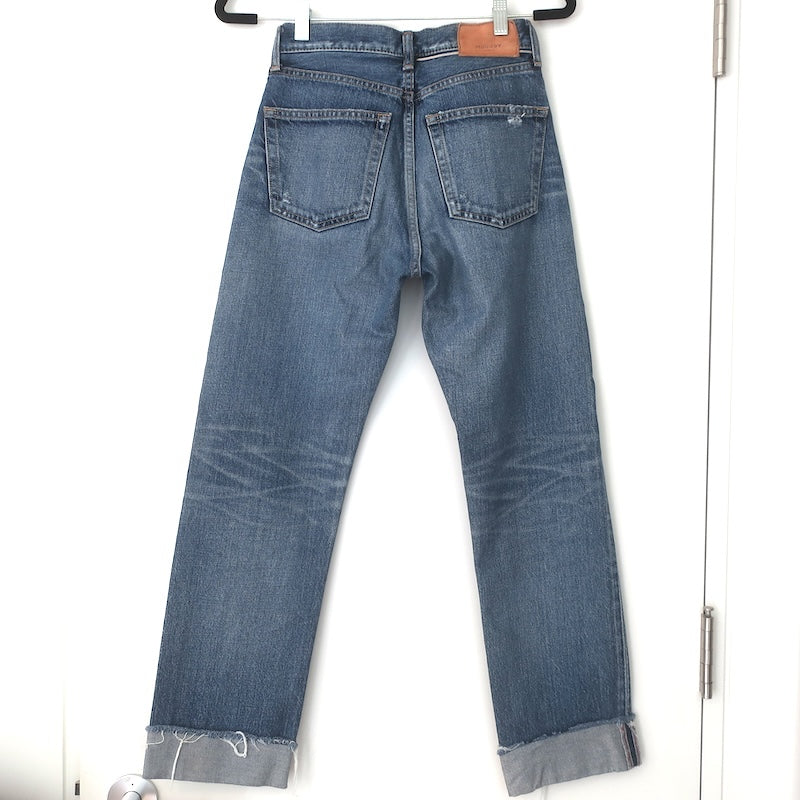 MOUSSY Loews Distressed Denim Straight Leg Jeans Medium Blue Size 25