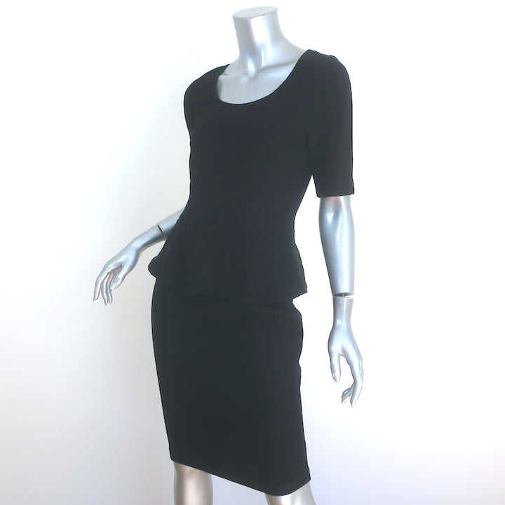 St. John Caviar Short Sleeve Peplum Dress Black Wool Pique Size 4 NEW