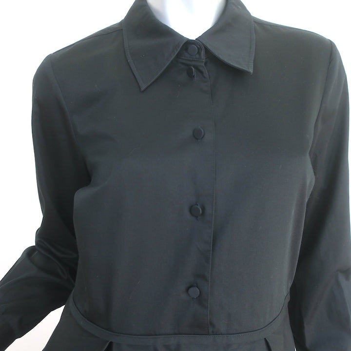 Khaite Romy Shirtdress Black Cotton Size 6 Long Sleeve Fit &amp; Flare Dress