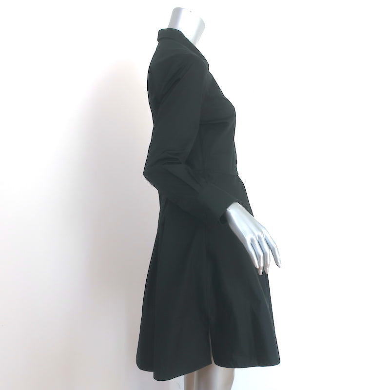 Khaite Romy Shirtdress Black Cotton Size 6 Long Sleeve Fit &amp; Flare Dress