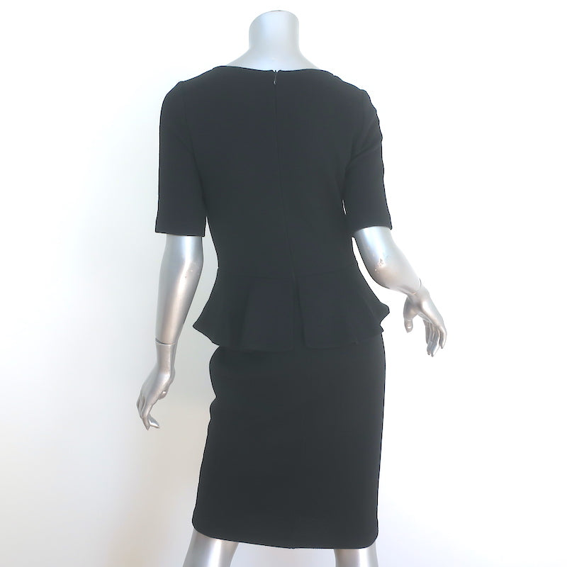 St. John Caviar Short Sleeve Peplum Dress Black Wool Pique Size 4 NEW