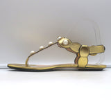 Gucci Willow T-strap flat sandals, gold metallic leather with faux-pearl trim — authentic, pre-owned EU 39.5