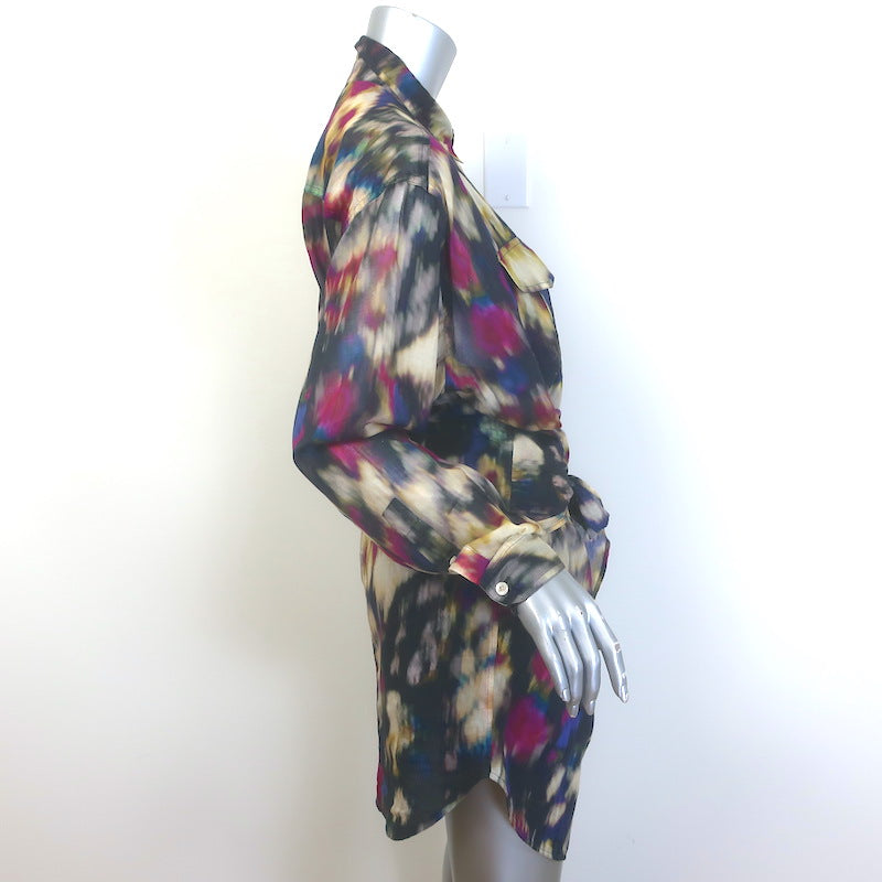 Isabel Marant Etoile Nueva Tie-Front Dress Ochre/Black Printed Voile Size 36
