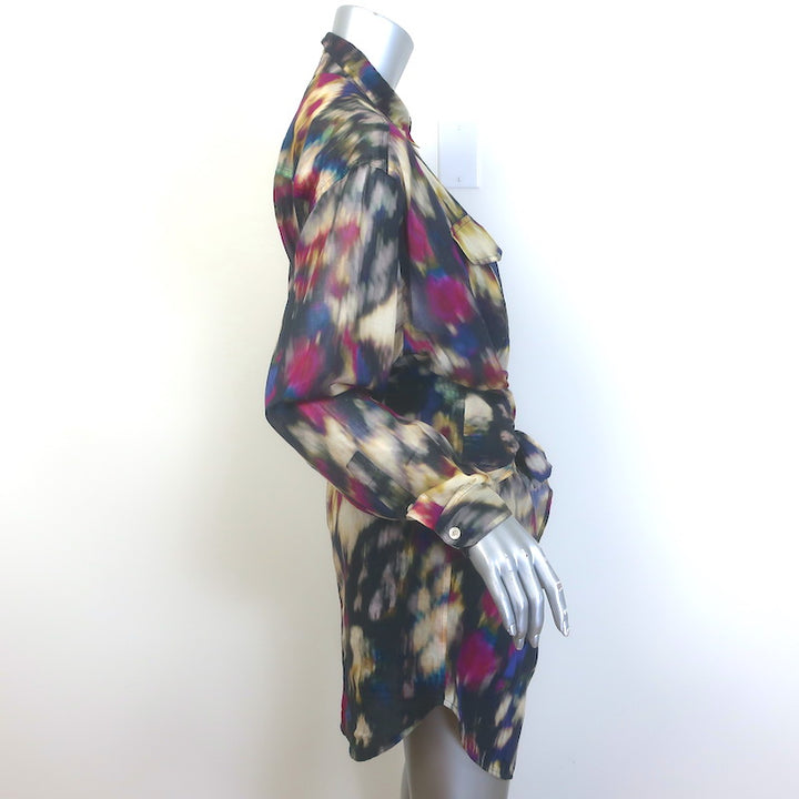 Isabel Marant Etoile Nueva Tie-Front Dress Ochre/Black Printed Voile Size 36