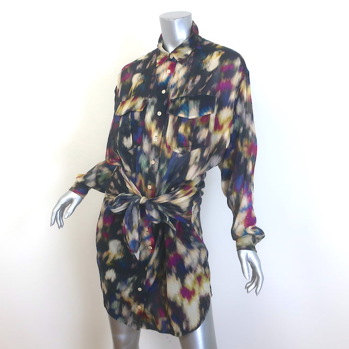 Isabel Marant Etoile Nueva Tie-Front Dress Ochre/Black Printed Voile Size 36