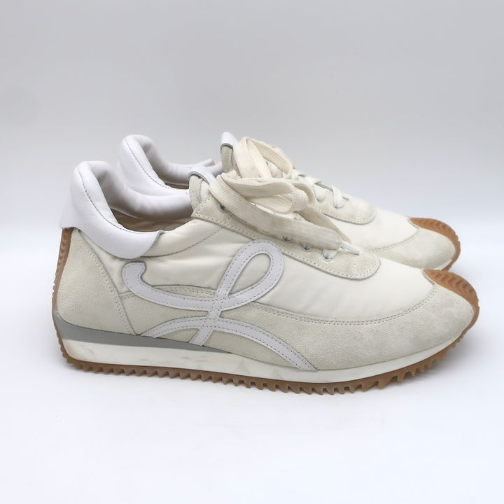 Loewe Flow Runner Sneakers Off-White Suede &amp; White Nylon Size 40