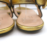 Gucci Willow T-strap sandals in gold metallic leather with faux pearls, authentic pre-owned