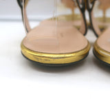 Gucci Willow T-strap sandals, gold metallic leather with faux pearls, authentic pre-owned luxury