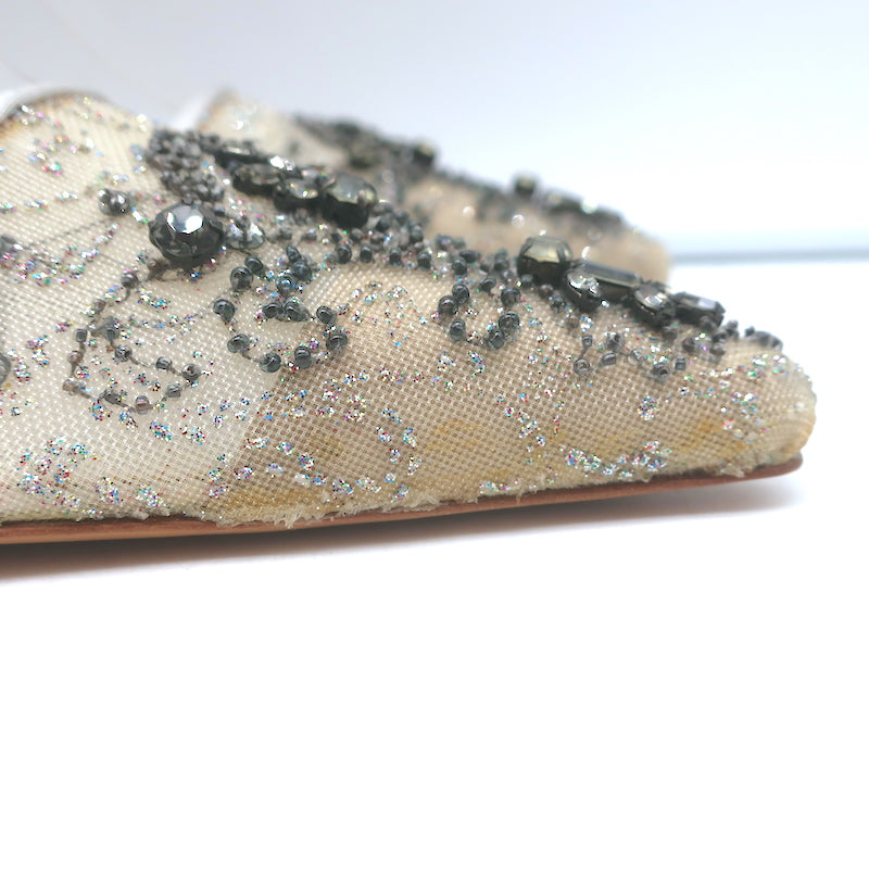 Badgley Mischka Embellished Mesh Slingback Pumps Light Gray Satin Size 38.5 NEW