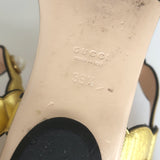 Gucci Willow T-strap sandals in gold metallic leather with faux-pearl detail, authentic pre-owned