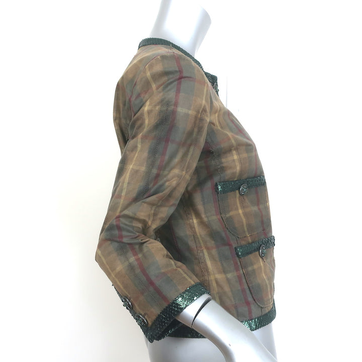Chanel 2013 Paris-Edinburgh Snakeskin-Trimmed Plaid Jacket Brown Size 40