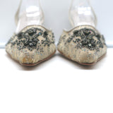 Badgley Mischka Embellished Mesh Slingback Pumps Light Gray Satin Size 38.5 NEW