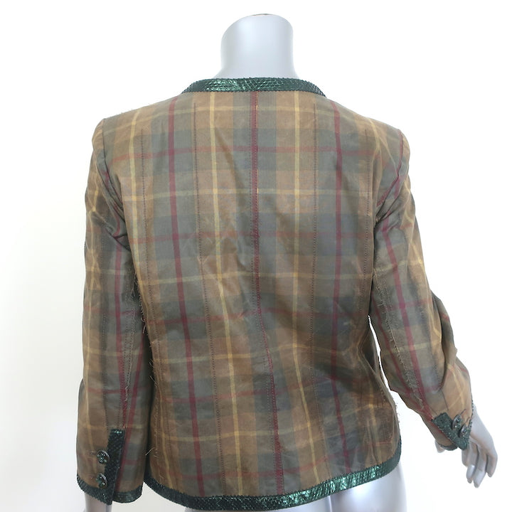 Chanel 2013 Paris-Edinburgh Snakeskin-Trimmed Plaid Jacket Brown Size 40