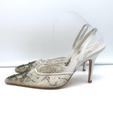 Badgley Mischka Embellished Mesh Slingback Pumps Light Gray Satin Size 38.5 NEW