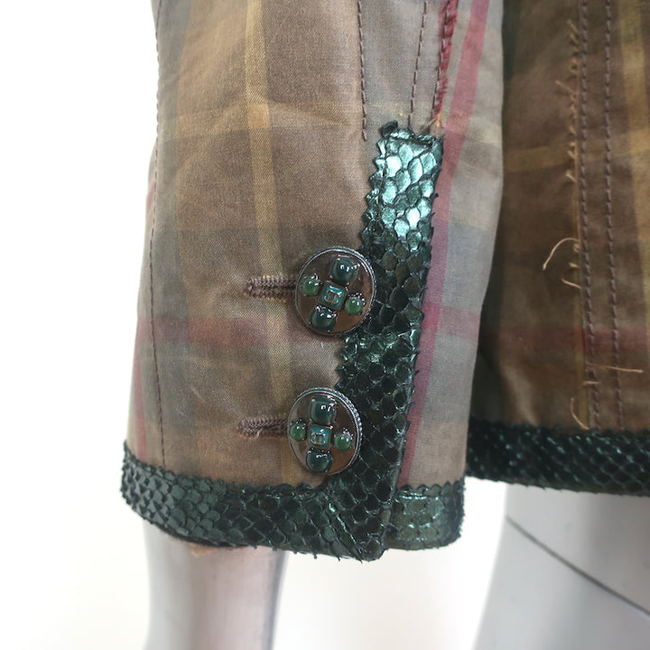 Chanel 2013 Paris-Edinburgh Snakeskin-Trimmed Plaid Jacket Brown Size 40