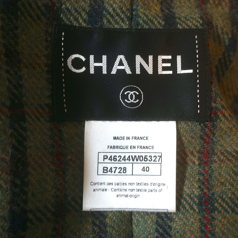 Chanel 2013 Paris-Edinburgh Snakeskin-Trimmed Plaid Jacket Brown Size 40