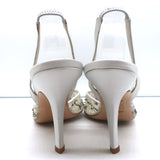 Badgley Mischka Embellished Mesh Slingback Pumps Light Gray Satin Size 38.5 NEW