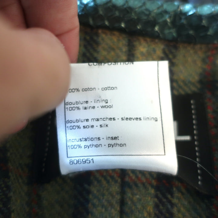 Chanel 2013 Paris-Edinburgh Snakeskin-Trimmed Plaid Jacket Brown Size 40