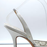 Badgley Mischka Embellished Mesh Slingback Pumps Light Gray Satin Size 38.5 NEW