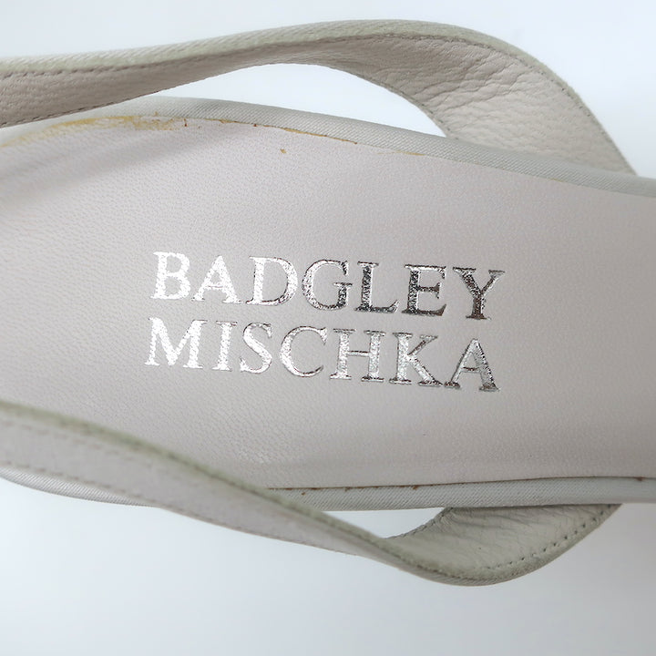 Badgley Mischka Embellished Mesh Slingback Pumps Light Gray Satin Size 38.5 NEW