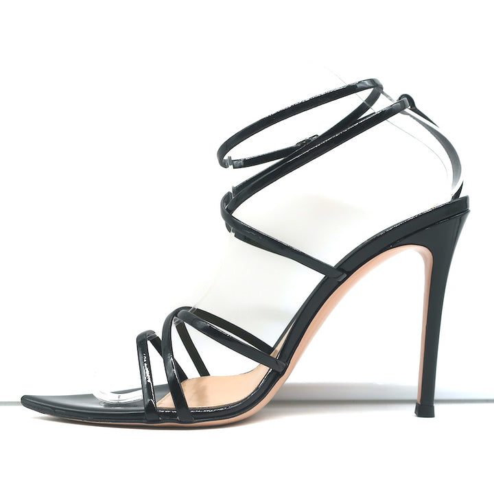 Gianvito Rossi Crisscross Sandals Kim Black Patent Leather Size 38