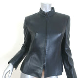 Akris Pleated Leather Zip-Up Jacket Very Dark Teal Size US 10