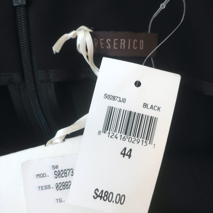 Peserico 3/4 Sleeve Sheath Dress Black Stretch Jersey Size 44 NEW