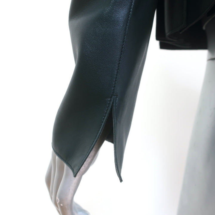 Akris Pleated Leather Zip-Up Jacket Very Dark Teal Size US 10