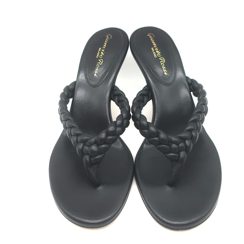 Gianvito Rossi Tropea 70 Braided Thong Sandals Black Leather Size 36.5