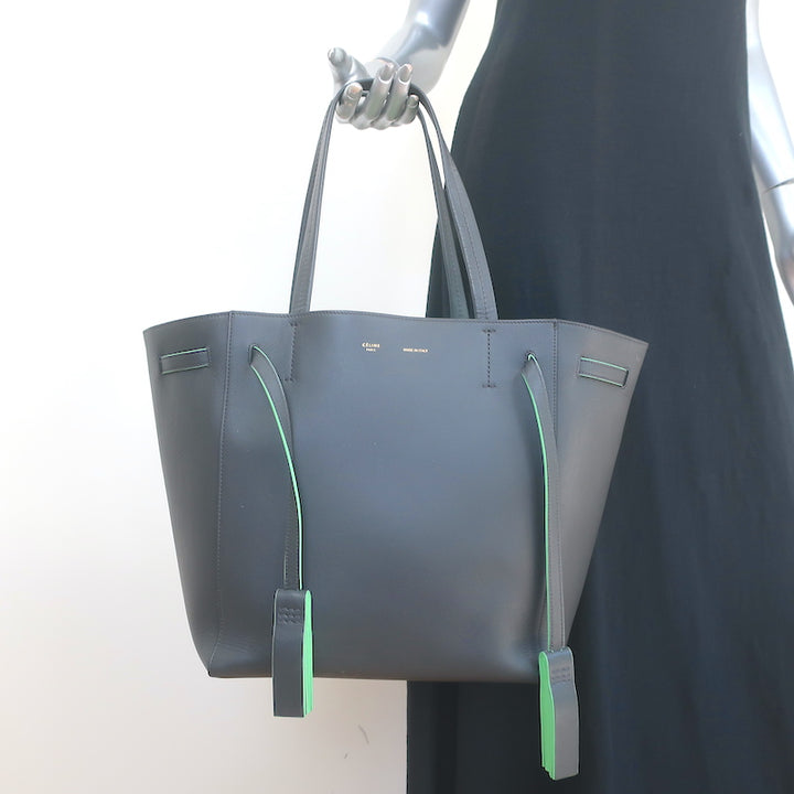 Celine Small Cabas Phantom Tassel Tote Charcoal Leather Shoulder Bag