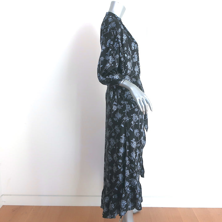 Cinq a Sept Halette Tie-Waist Ruffle Dress Charcoal Floral Print Size 6 NEW