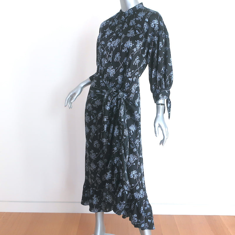 Cinq a Sept Halette Tie-Waist Ruffle Dress Charcoal Floral Print Size 6 NEW