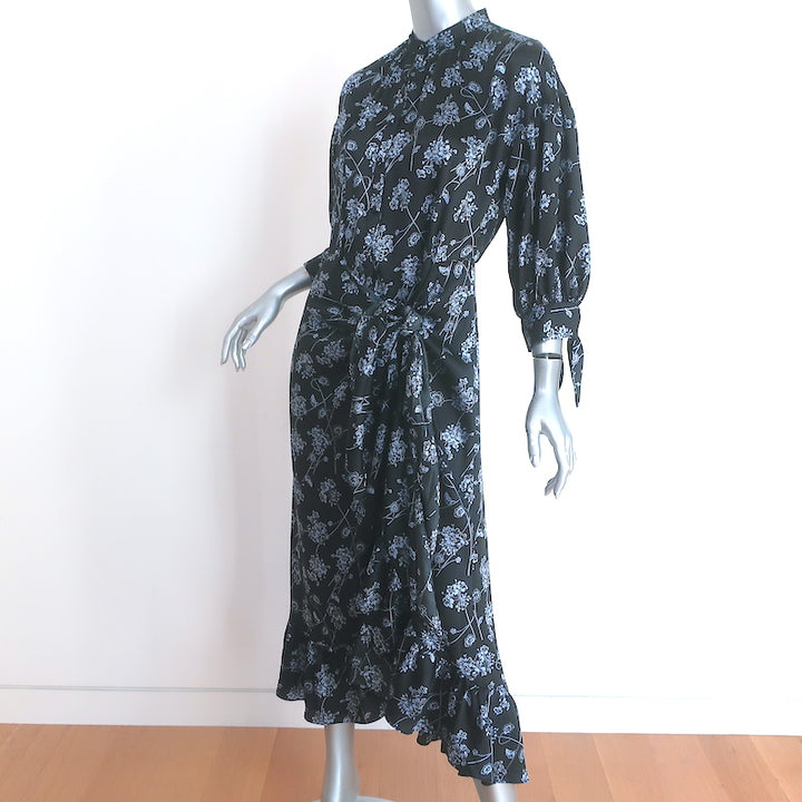 Cinq a Sept Halette Tie-Waist Ruffle Dress Charcoal Floral Print Size 6 NEW