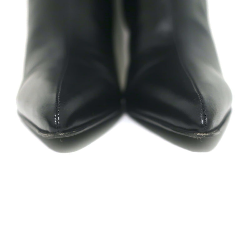 The Row Sling Knee High Boots Black Leather Size 36.5 Pointed Toe Low Heel