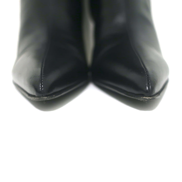 The Row Sling Knee High Boots Black Leather Size 36.5 Pointed Toe Low Heel