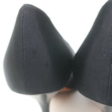 Celine V-cut pumps in black satin, pointed-toe heels — authentic pre-owned, gently worn