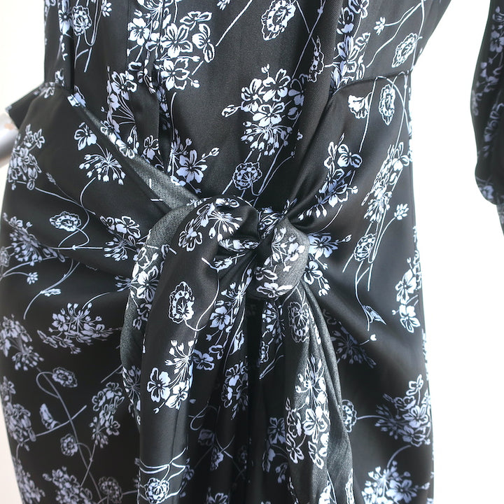 Cinq a Sept Halette Tie-Waist Ruffle Dress Charcoal Floral Print Size 6 NEW