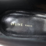Celine V-cut pumps in black satin, pointed-toe heels, authentic pre-owned designer pair.