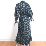 Cinq a Sept Halette Tie-Waist Ruffle Dress Charcoal Floral Print Size 6 NEW