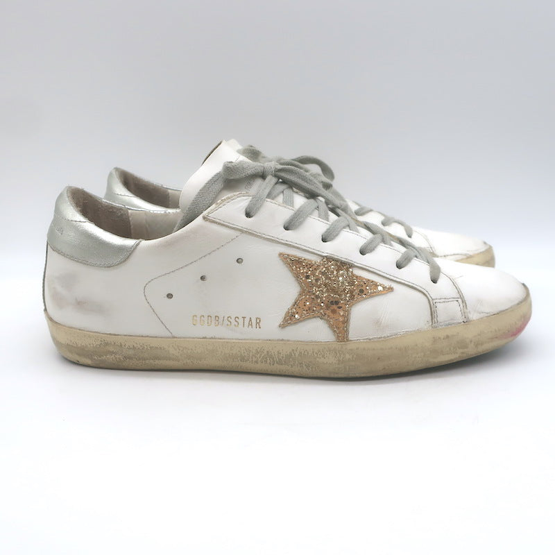 Golden Goose Superstar Glitter Star Sneakers White Leather Size 40