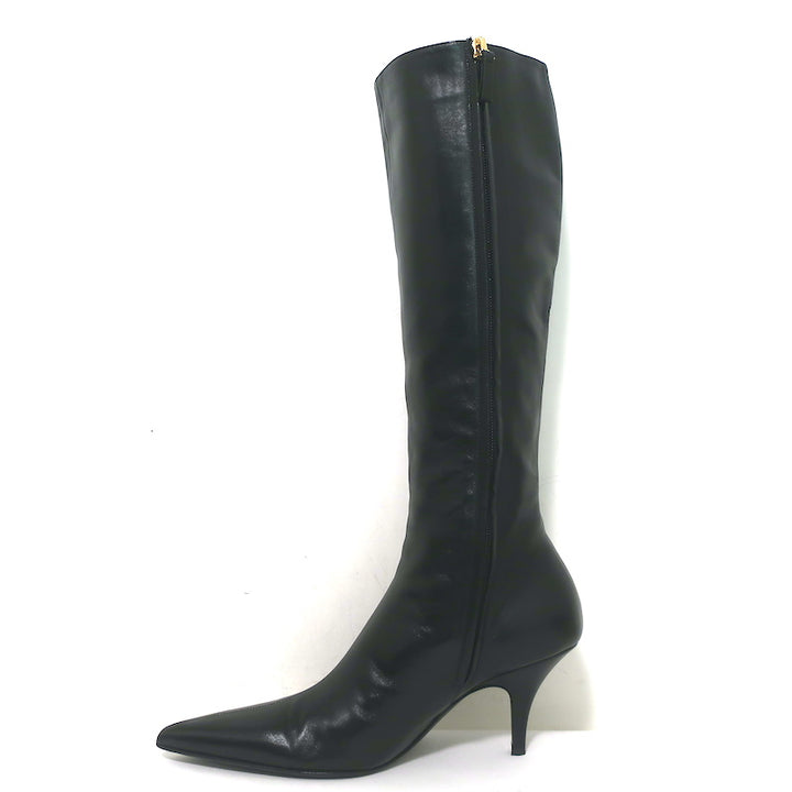 The Row Sling Knee High Boots Black Leather Size 36.5 Pointed Toe Low Heel