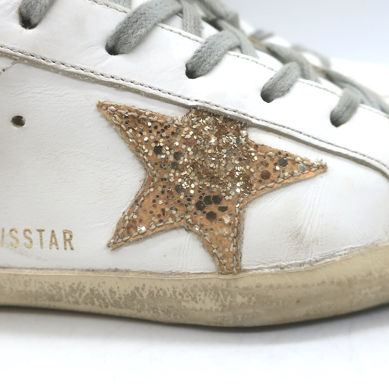 Golden Goose Superstar Glitter Star Sneakers White Leather Size 40